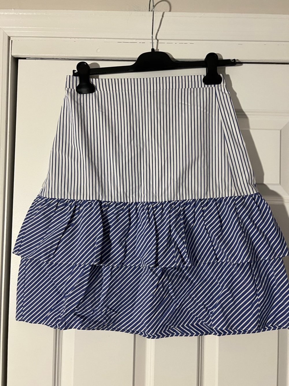 J. Crew Blue and White Striped Tiered Mini Skirt